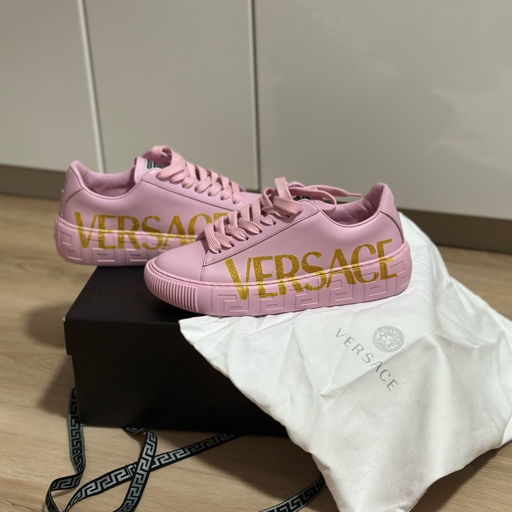 Versace Pink and Gold Sneakers